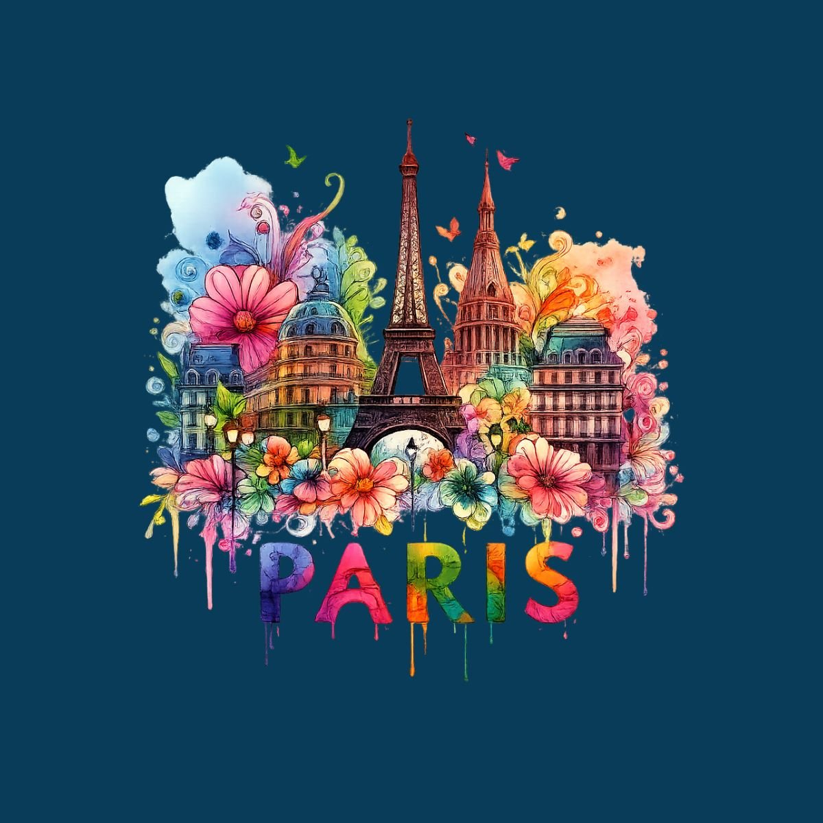 Paris PNG Sublimation Design | Colorful Floral Paris PNG | Eiffel Tower Travel PNG | France Digital Download | T-Shirt Design | DTF Transfer | Transparent PNG - Image 3